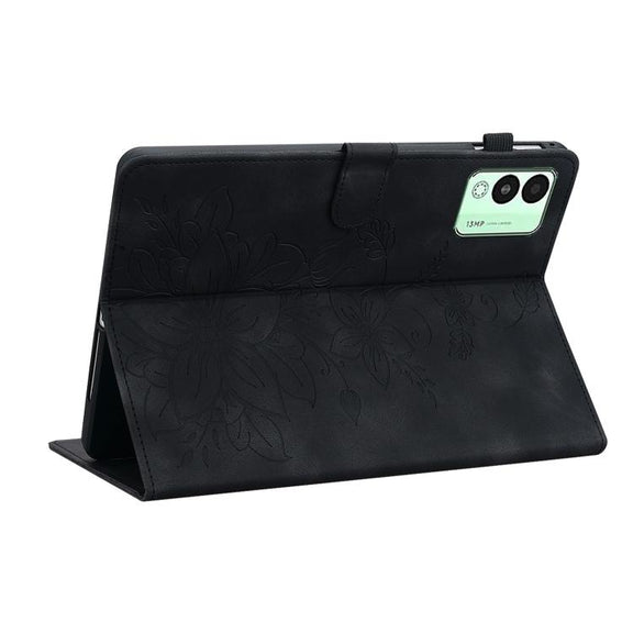 For Tecno Megapad 11 Lily Embossed Leather Tablet Case(Black)