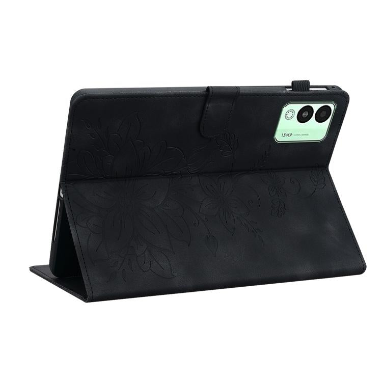For Tecno Megapad 11 Lily Embossed Leather Tablet Case(Black)