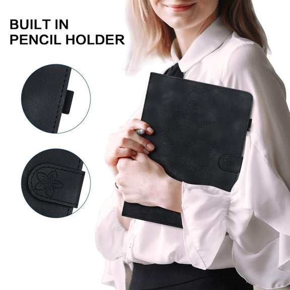 For Tecno Megapad 11 Lily Embossed Leather Tablet Case(Black)