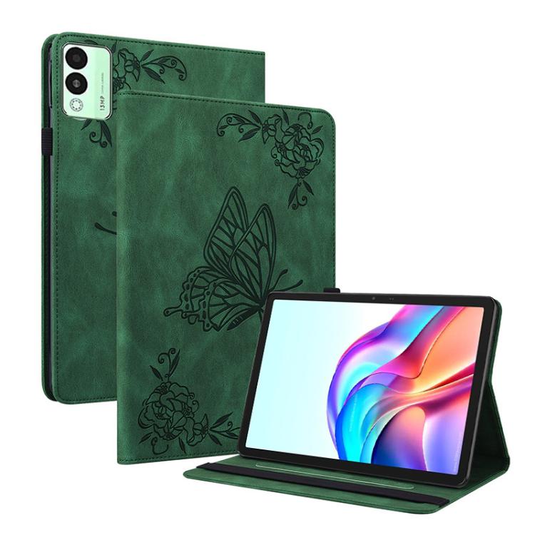 For Tecno Megapad 11 Butterfly Flower Embossed Leather Tablet Case(Green)