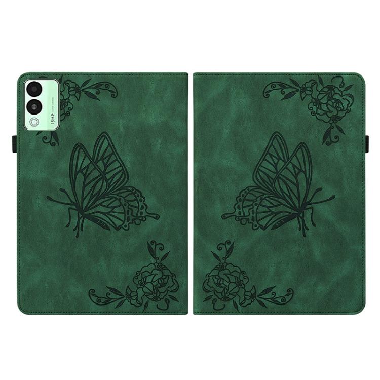 For Tecno Megapad 11 Butterfly Flower Embossed Leather Tablet Case(Green)