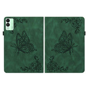 For Tecno Megapad 11 Butterfly Flower Embossed Leather Tablet Case(Green)