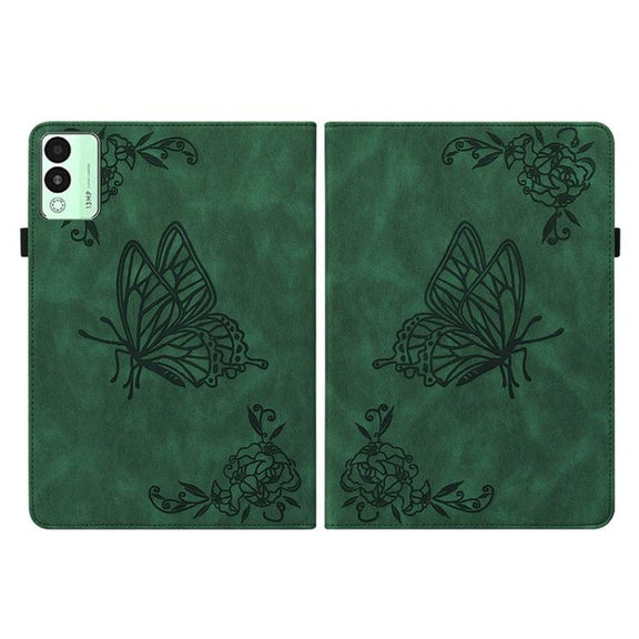 For Tecno Megapad 11 Butterfly Flower Embossed Leather Tablet Case(Green)