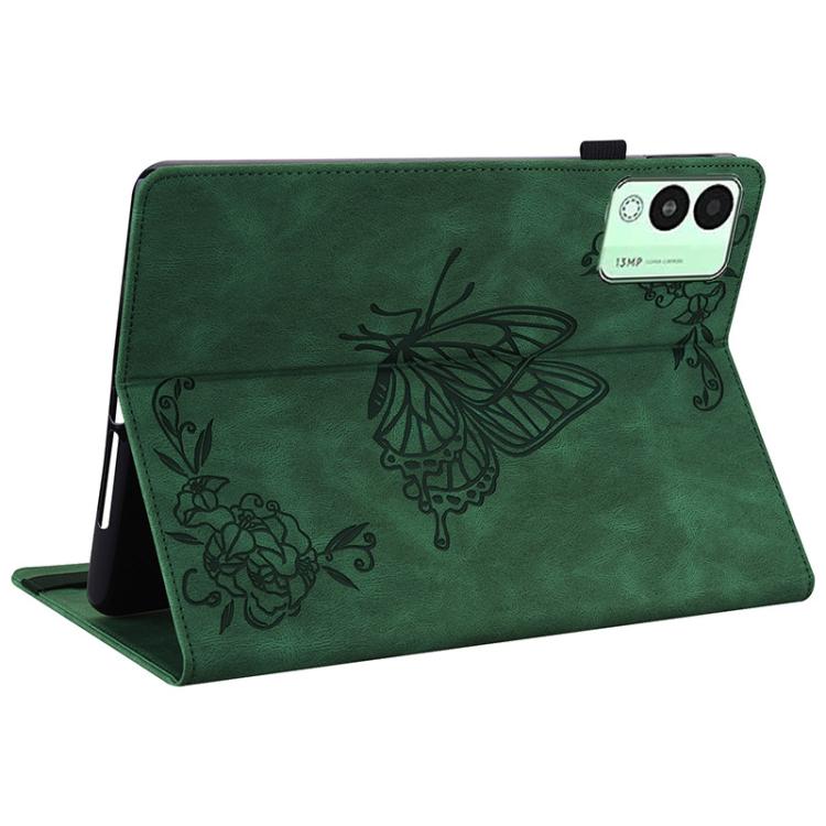 For Tecno Megapad 11 Butterfly Flower Embossed Leather Tablet Case(Green)