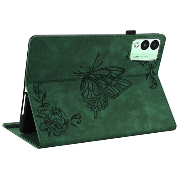 For Tecno Megapad 11 Butterfly Flower Embossed Leather Tablet Case(Green)