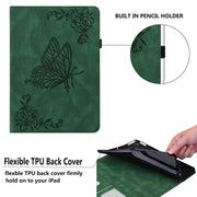 For Tecno Megapad 11 Butterfly Flower Embossed Leather Tablet Case(Green)