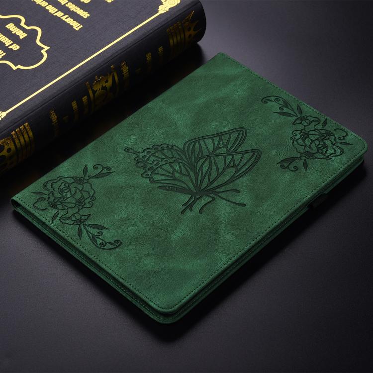 For Tecno Megapad 11 Butterfly Flower Embossed Leather Tablet Case(Green)