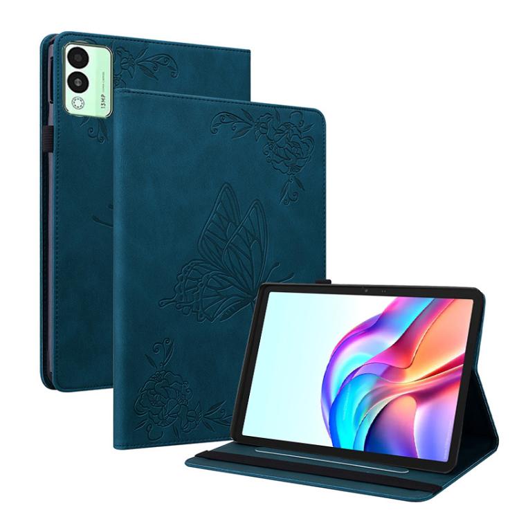 For Tecno Megapad 11 Butterfly Flower Embossed Leather Tablet Case(Blue)