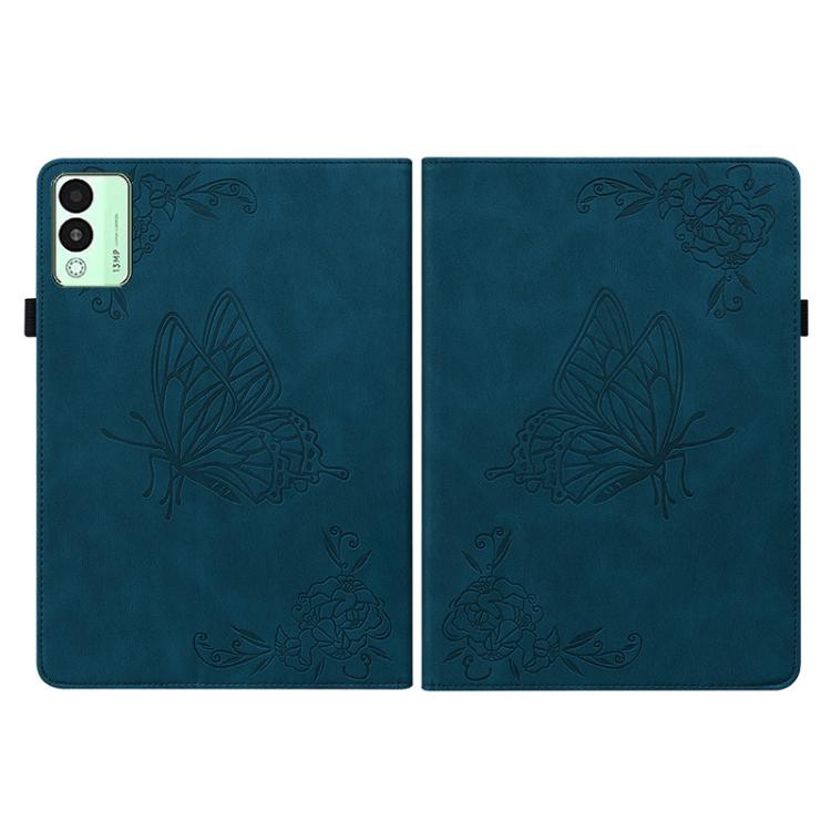 For Tecno Megapad 11 Butterfly Flower Embossed Leather Tablet Case(Blue)