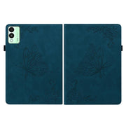 For Tecno Megapad 11 Butterfly Flower Embossed Leather Tablet Case(Blue)