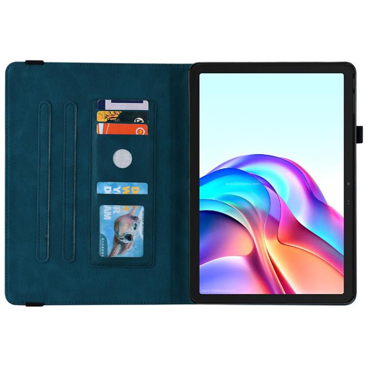 For Tecno Megapad 11 Butterfly Flower Embossed Leather Tablet Case(Blue)