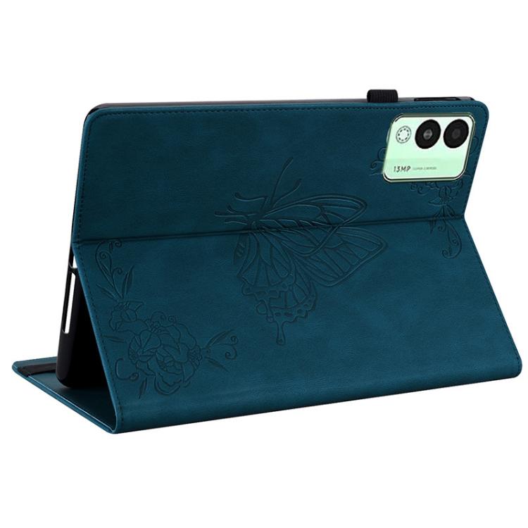 For Tecno Megapad 11 Butterfly Flower Embossed Leather Tablet Case(Blue)