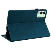For Tecno Megapad 11 Butterfly Flower Embossed Leather Tablet Case(Blue)