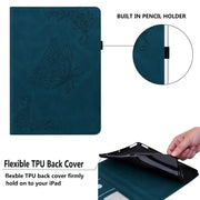 For Tecno Megapad 11 Butterfly Flower Embossed Leather Tablet Case(Blue)