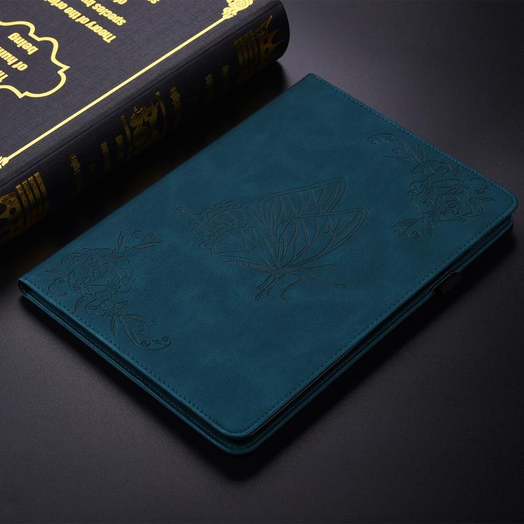 For Tecno Megapad 11 Butterfly Flower Embossed Leather Tablet Case(Blue)