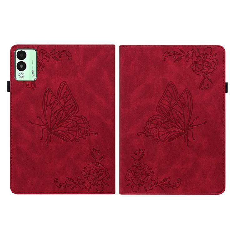 For Tecno Megapad 11 Butterfly Flower Embossed Leather Tablet Case(Red)