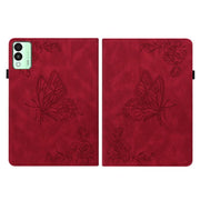 For Tecno Megapad 11 Butterfly Flower Embossed Leather Tablet Case(Red)