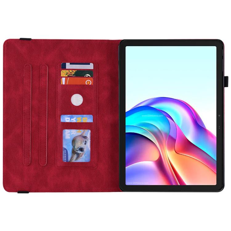 For Tecno Megapad 11 Butterfly Flower Embossed Leather Tablet Case(Red)