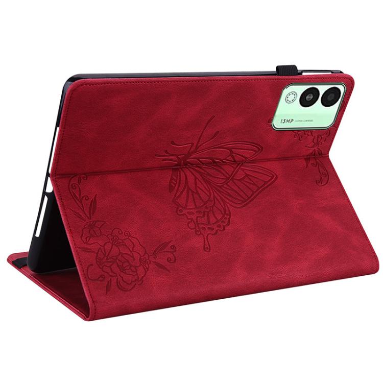 For Tecno Megapad 11 Butterfly Flower Embossed Leather Tablet Case(Red)