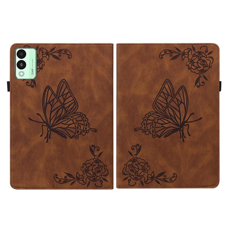 For Tecno Megapad 11 Butterfly Flower Embossed Leather Tablet Case(Brown)