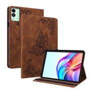 For Tecno Megapad 11 Butterfly Flower Embossed Leather Tablet Case(Brown)