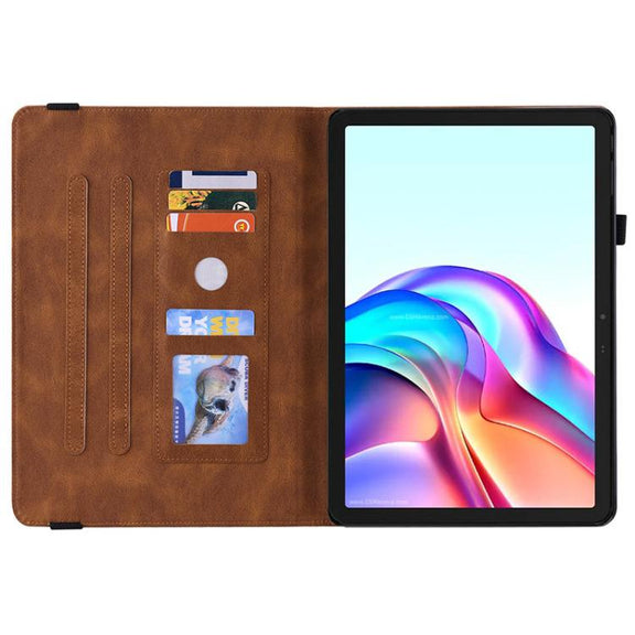For Tecno Megapad 11 Butterfly Flower Embossed Leather Tablet Case(Brown)