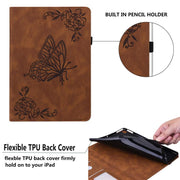 For Tecno Megapad 11 Butterfly Flower Embossed Leather Tablet Case(Brown)