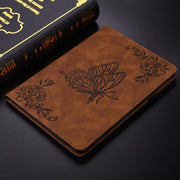 For Tecno Megapad 11 Butterfly Flower Embossed Leather Tablet Case(Brown)