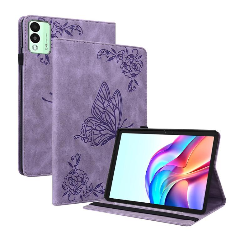 For Tecno Megapad 11 Butterfly Flower Embossed Leather Tablet Case(Purple)
