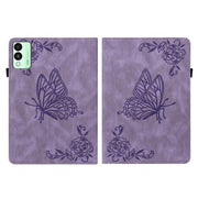 For Tecno Megapad 11 Butterfly Flower Embossed Leather Tablet Case(Purple)