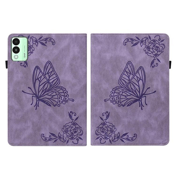 For Tecno Megapad 11 Butterfly Flower Embossed Leather Tablet Case(Purple)