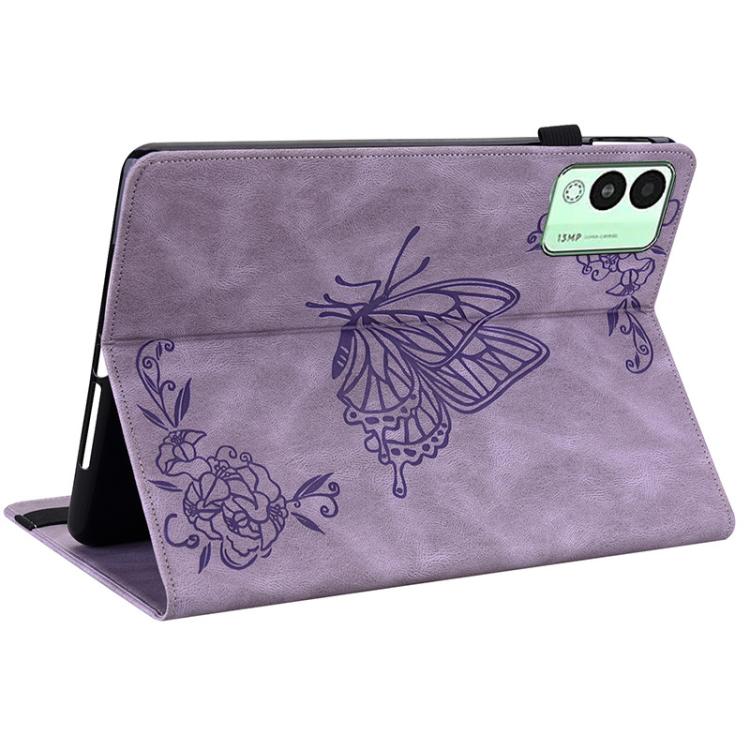 For Tecno Megapad 11 Butterfly Flower Embossed Leather Tablet Case(Purple)