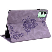 For Tecno Megapad 11 Butterfly Flower Embossed Leather Tablet Case(Purple)