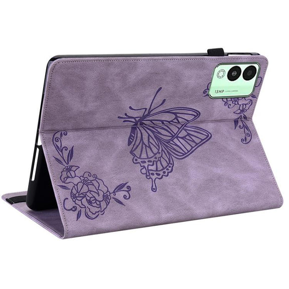 For Tecno Megapad 11 Butterfly Flower Embossed Leather Tablet Case(Purple)