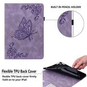 For Tecno Megapad 11 Butterfly Flower Embossed Leather Tablet Case(Purple)