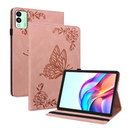 For Tecno Megapad 11 Butterfly Flower Embossed Leather Tablet Case(Rose Gold)