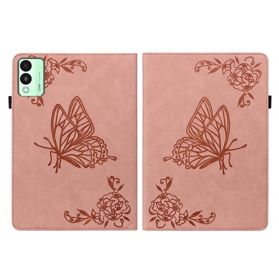 For Tecno Megapad 11 Butterfly Flower Embossed Leather Tablet Case(Rose Gold)