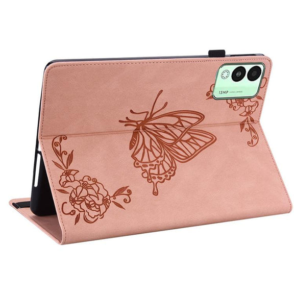 For Tecno Megapad 11 Butterfly Flower Embossed Leather Tablet Case(Rose Gold)