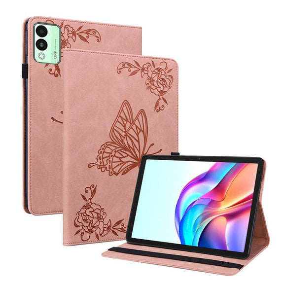For Tecno Megapad 11 Butterfly Flower Embossed Leather Tablet Case(Rose Gold)