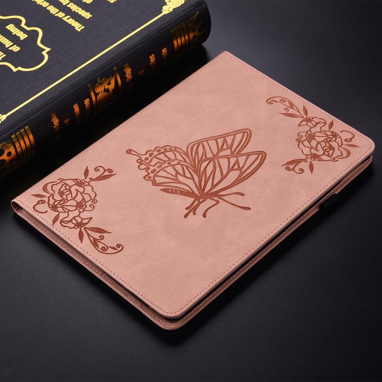 For Tecno Megapad 11 Butterfly Flower Embossed Leather Tablet Case(Rose Gold)