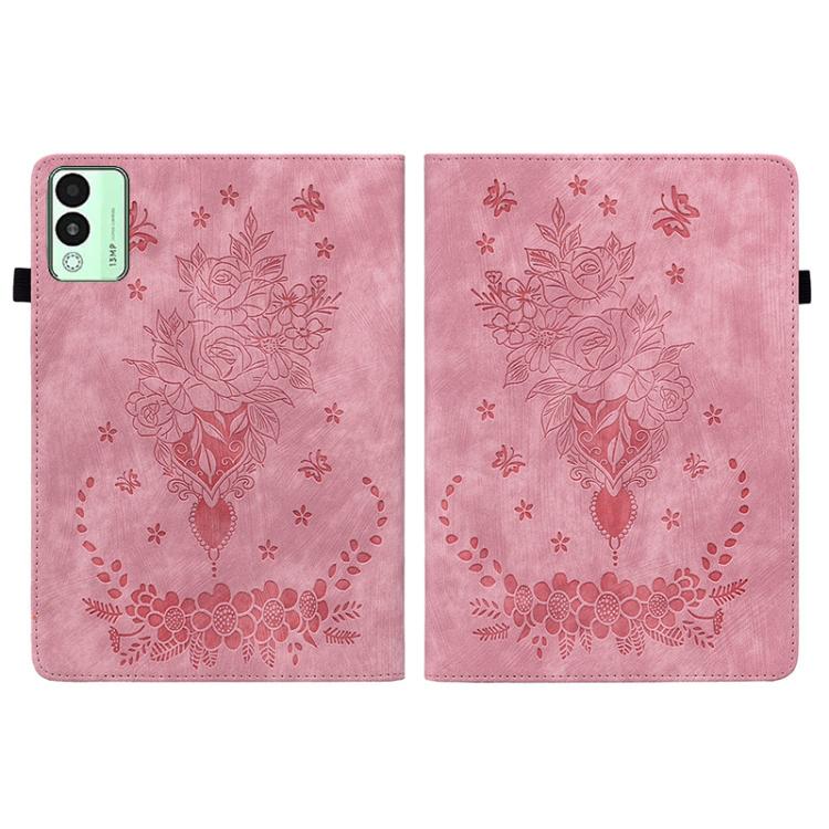 For Tecno Megapad 11 Butterfly Rose Embossed Leather Tablet Case(Pink)