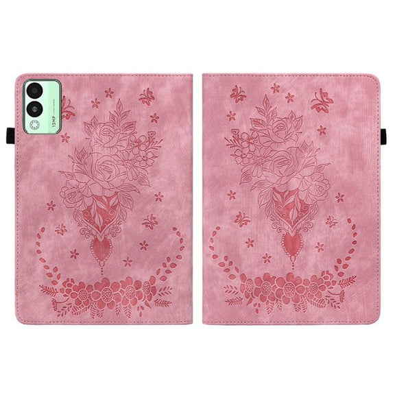 For Tecno Megapad 11 Butterfly Rose Embossed Leather Tablet Case(Pink)