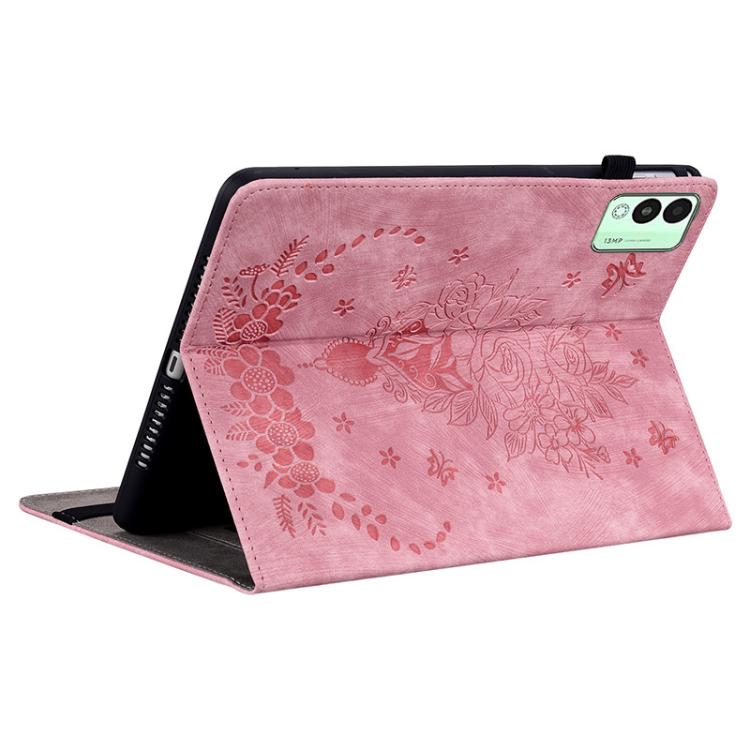 For Tecno Megapad 11 Butterfly Rose Embossed Leather Tablet Case(Pink)