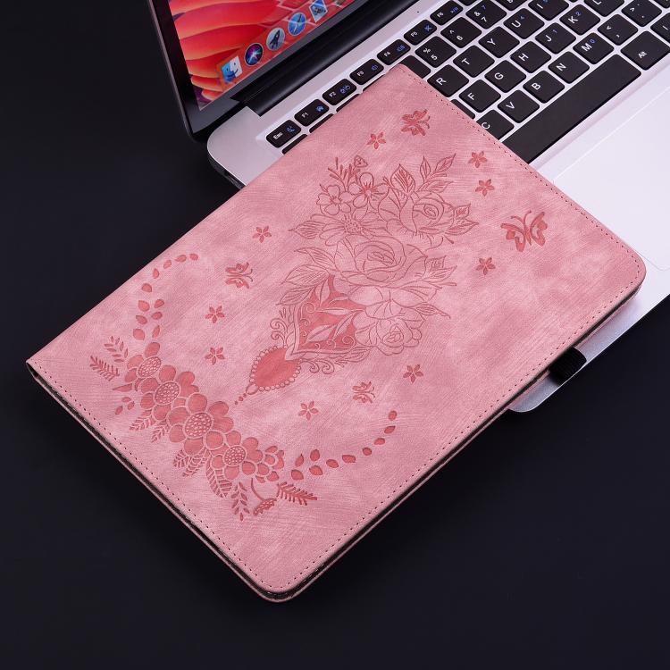 For Tecno Megapad 11 Butterfly Rose Embossed Leather Tablet Case(Pink)