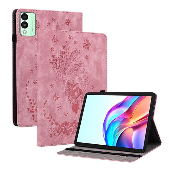 For Tecno Megapad 11 Butterfly Rose Embossed Leather Tablet Case(Pink)