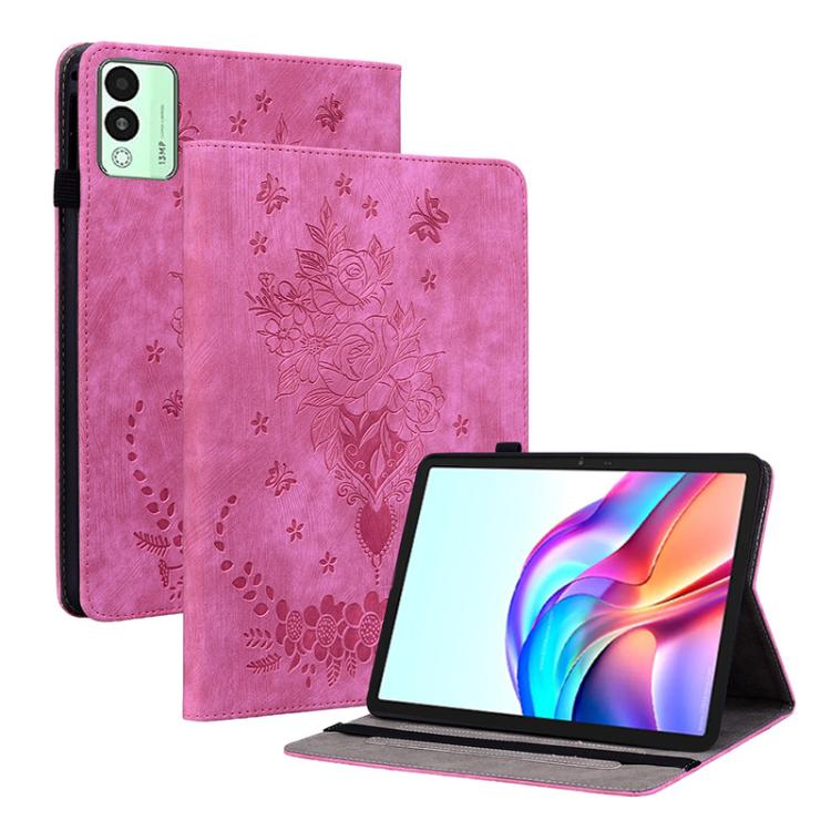 For Tecno Megapad 11 Butterfly Rose Embossed Leather Tablet Case(Rose Red)