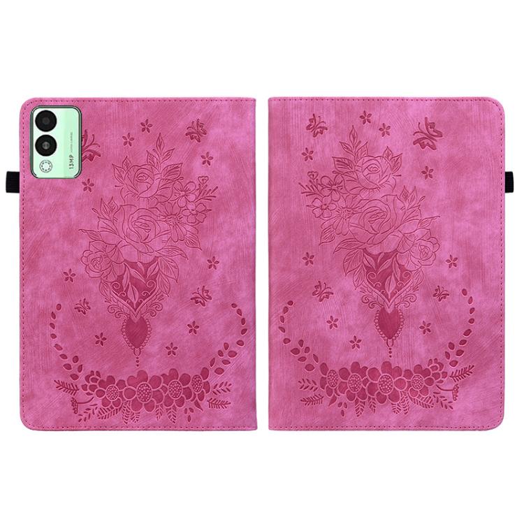 For Tecno Megapad 11 Butterfly Rose Embossed Leather Tablet Case(Rose Red)