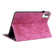For Tecno Megapad 11 Butterfly Rose Embossed Leather Tablet Case(Rose Red)