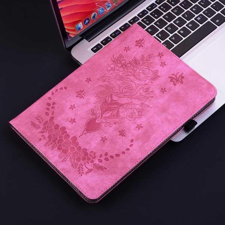 For Tecno Megapad 11 Butterfly Rose Embossed Leather Tablet Case(Rose Red)