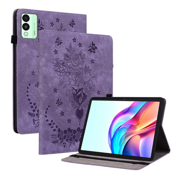 For Tecno Megapad 11 Butterfly Rose Embossed Leather Tablet Case(Purple)
